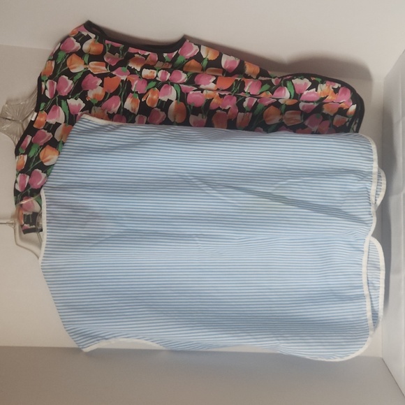 Vintage Snap Front Aprons (2) Tulip Print & White/Blue Stripe, Size L - Picture 2 of 4